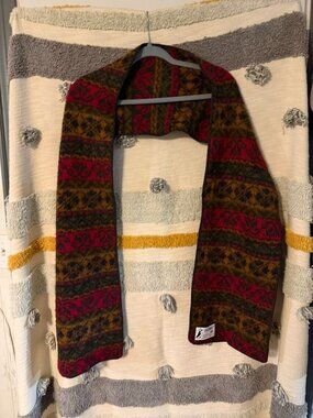 Vtg Floss Iceland Pure New Wool Fair Isle Geometric Knit Winter Scarf Puffin Tag